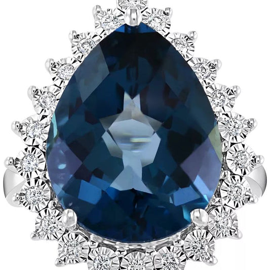 EFFYÂ® London Blue Topaz (12-3/4 Ct. T.W.) & Diamond (1/5 Ct. T.W.) Ring in 14K White Gold