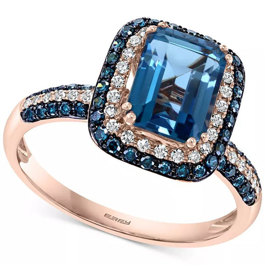 EFFYÂ® London Blue Topaz (2-1/5 Ct. T.W.) & Diamond (1/2 Ct. T.W.) Statement Ring in 14K Rose Gold