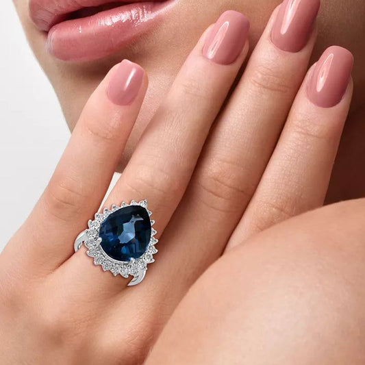 EFFYÂ® London Blue Topaz (12-3/4 Ct. T.W.) & Diamond (1/5 Ct. T.W.) Ring in 14K White Gold