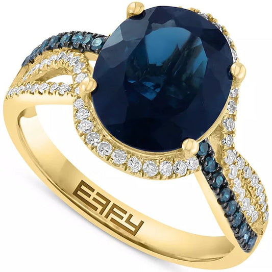 EFFYÂ® London Blue Topaz (4-1/6 Ct. T.W.) & Diamond (1/3 Ct. T.W.) Ring in 14K Gold